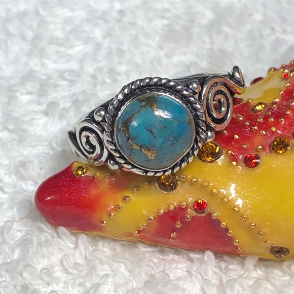 💍💕Blue turquoise with copper veining sterling ring-stamped 925 -8 - Picture 5 of 9